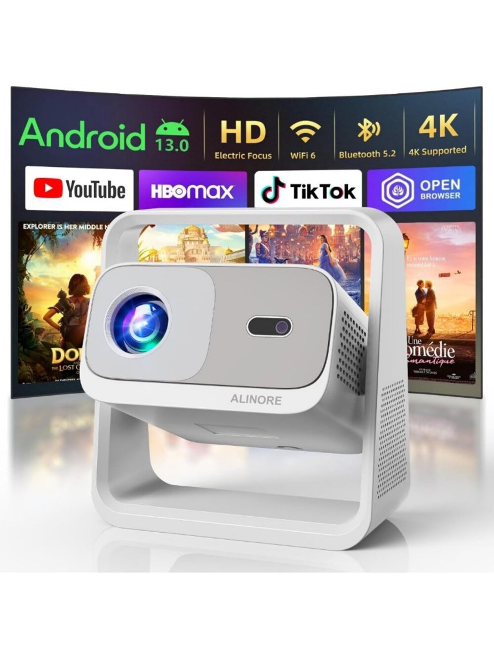 Smart Projector with WiFi6 and Bluetooth5.2, 2000ANSI, Built-in Apps, 4K